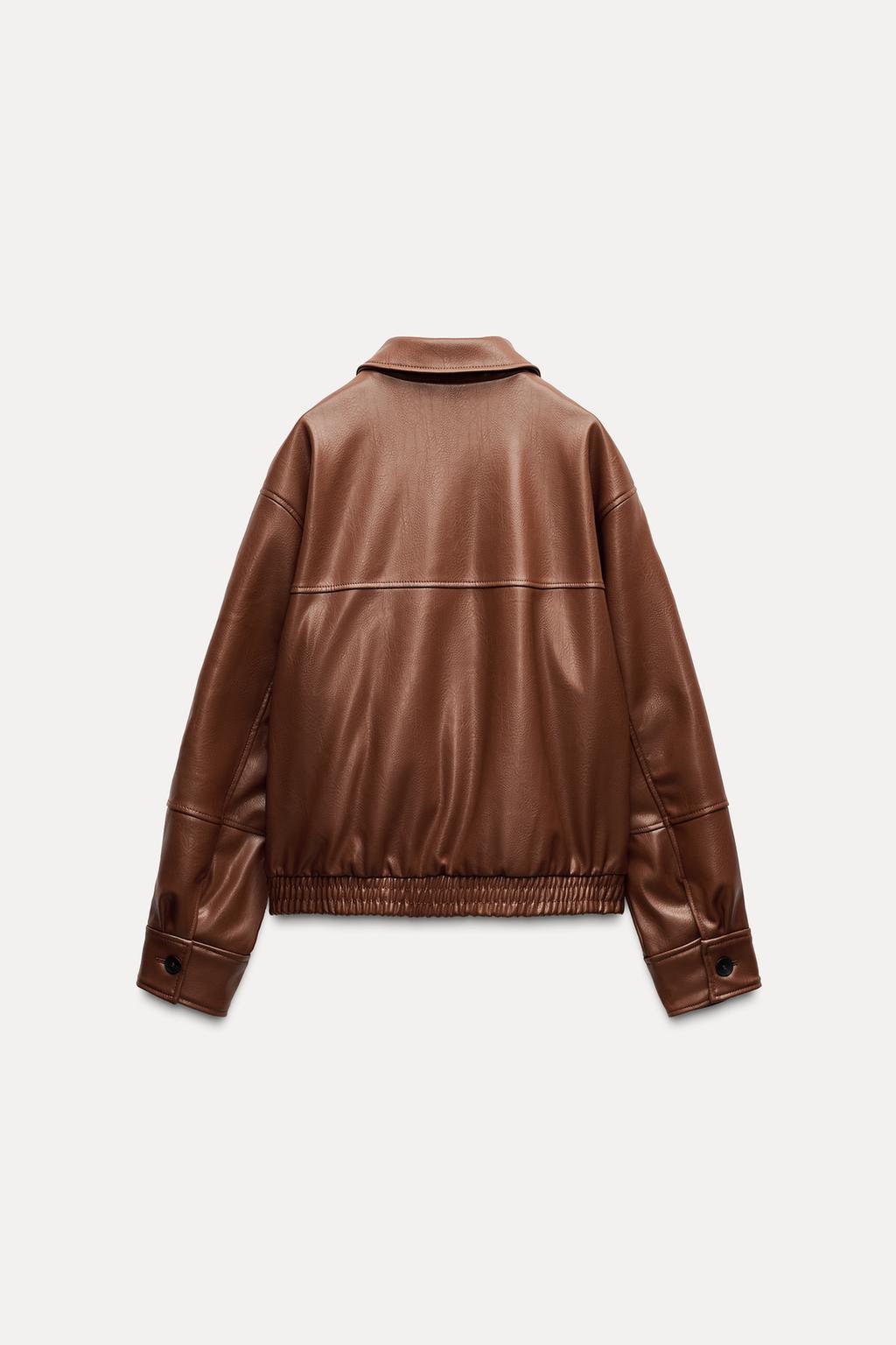 Leather-effect bomber jacket