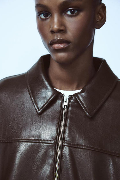 Leather-effect bomber jacket