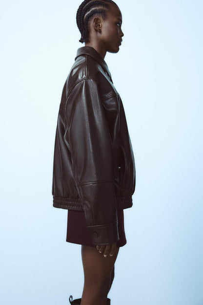 Leather-effect bomber jacket