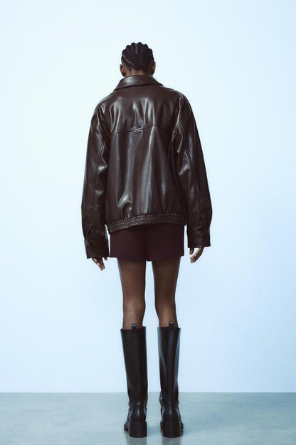 Leather-effect bomber jacket