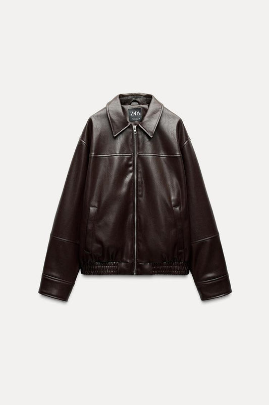 Leather-effect bomber jacket