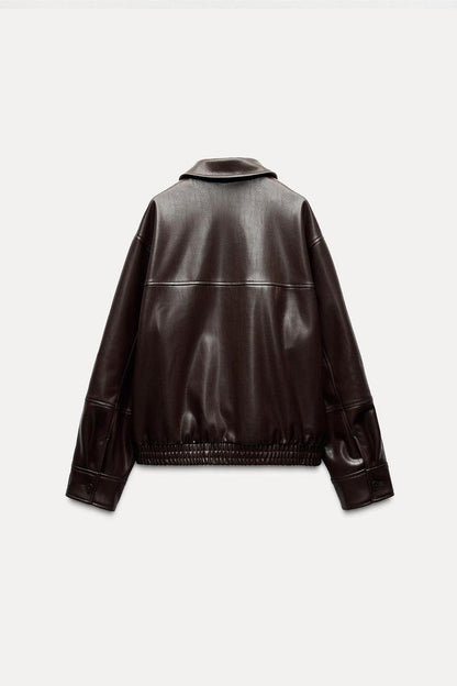 Leather-effect bomber jacket