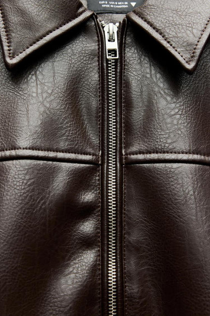 Leather-effect bomber jacket
