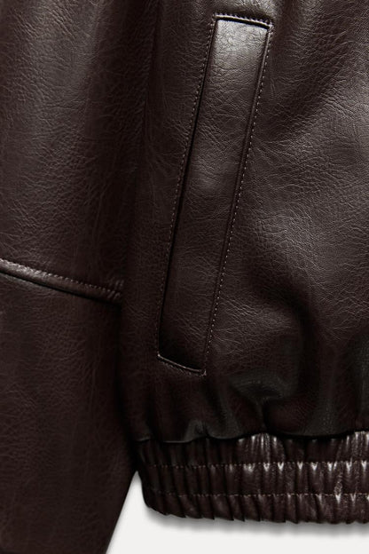 Leather-effect bomber jacket