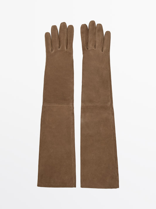 Long suede leather gloves