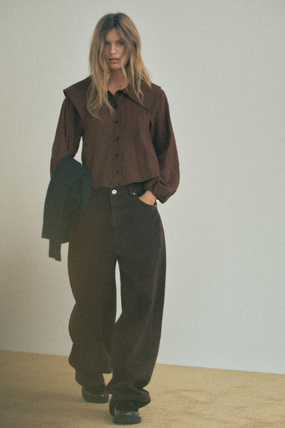 Checked Peter Pan collar shirt