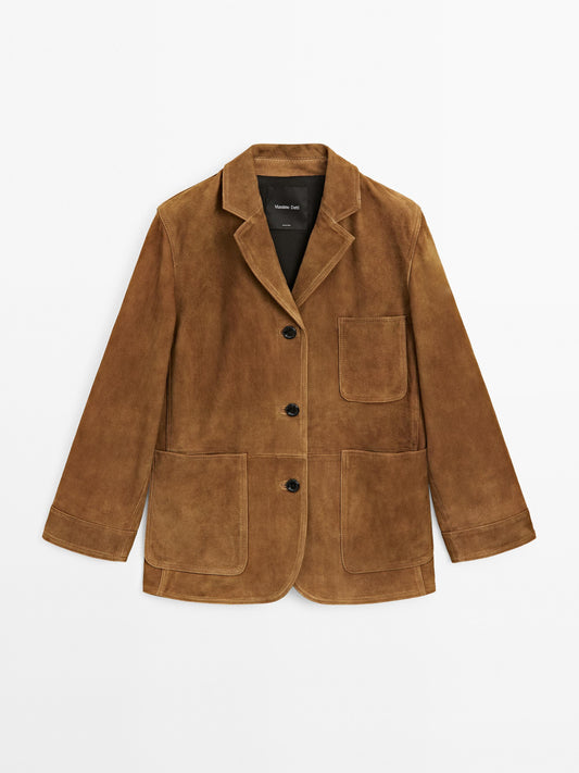 Suede leather blazer with pockets
