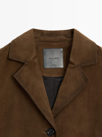 Lined suede leather coat