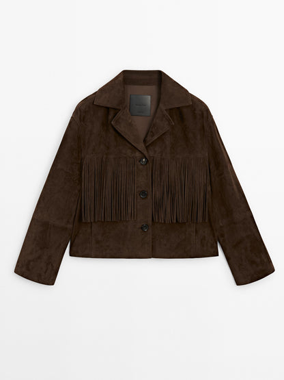 Suede jacket with leather fringing