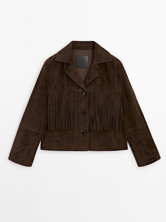 Suede jacket with leather fringing