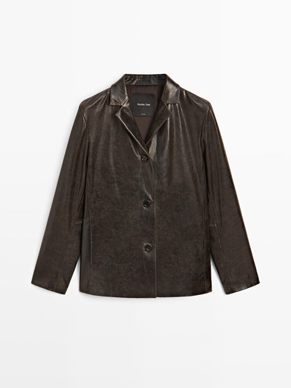 Nappa leather blazer with distressed finish