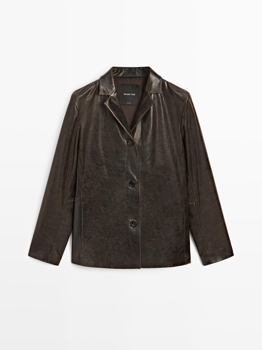 Nappa leather blazer with distressed finish