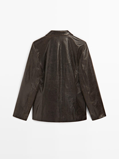 Nappa leather blazer with distressed finish
