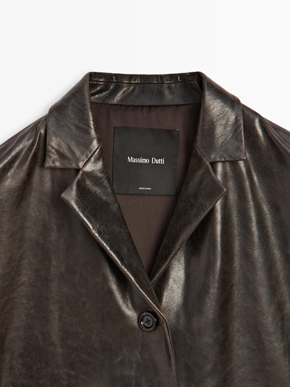 Nappa leather blazer with distressed finish