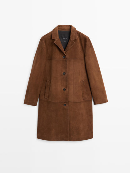 Long suede leather coat