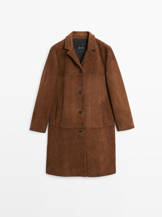 Long suede leather coat