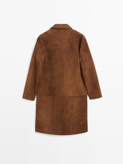 Long suede leather coat