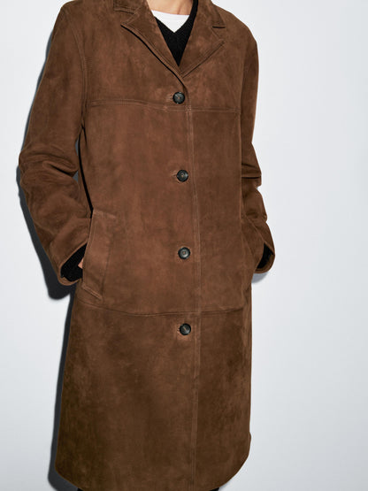 Long suede leather coat
