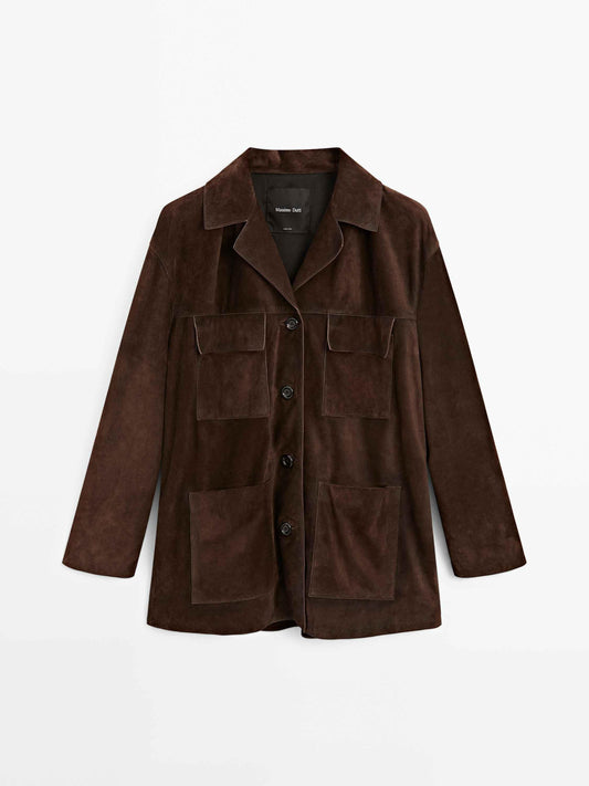 Split suede leather jacket with pockets