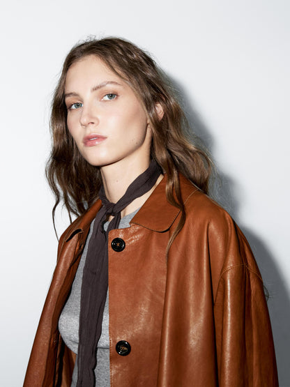 Long nappa leather coat