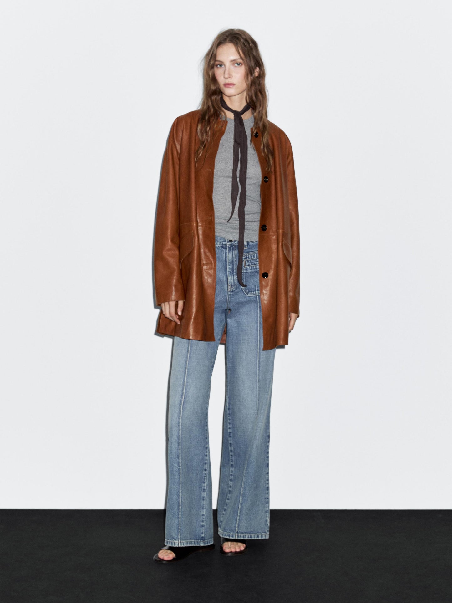 Long nappa leather coat