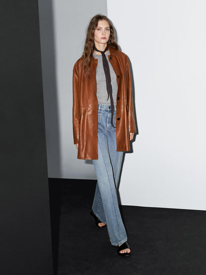 Long nappa leather coat
