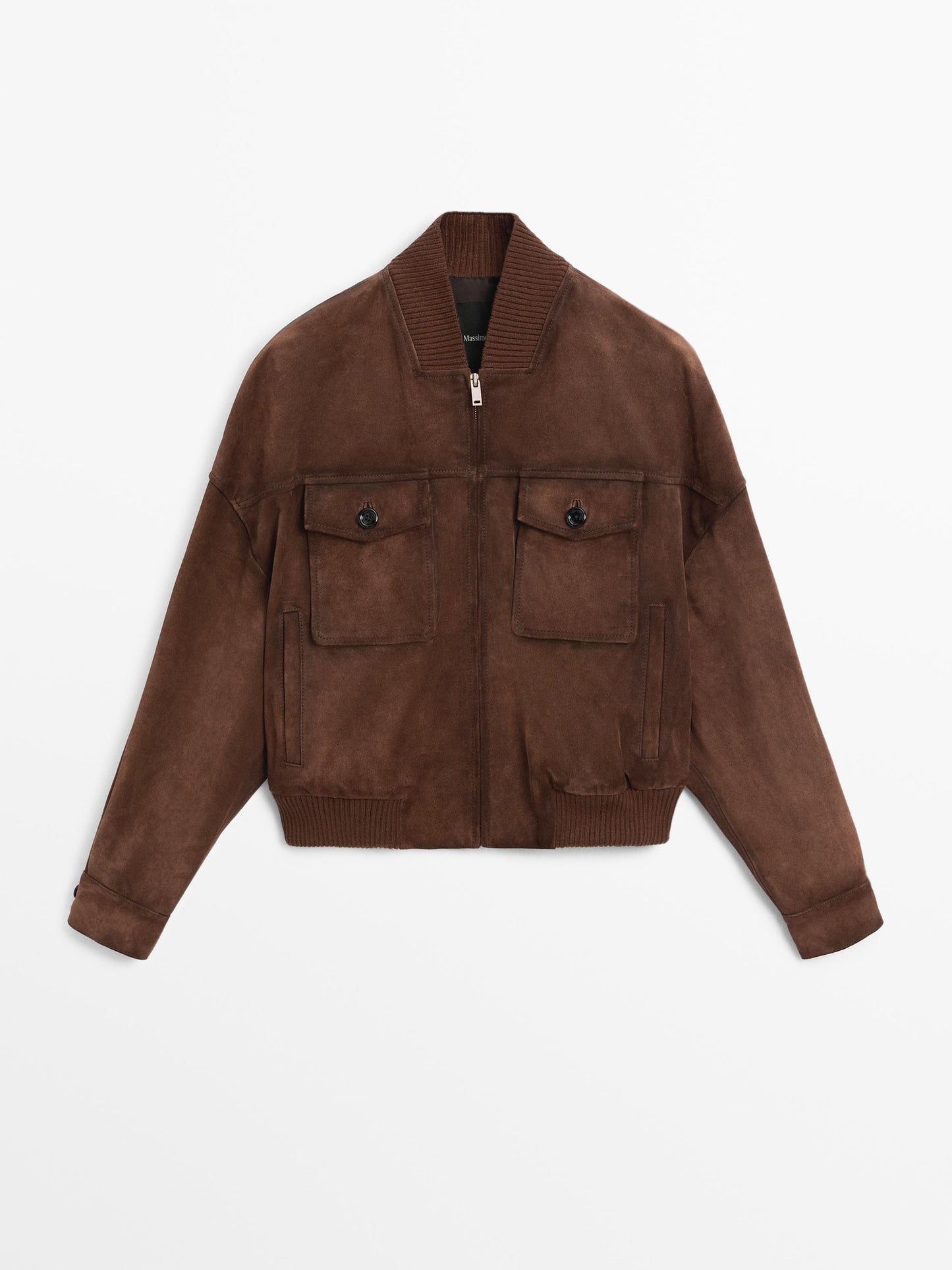 Suede leather bomber jacket with pockets