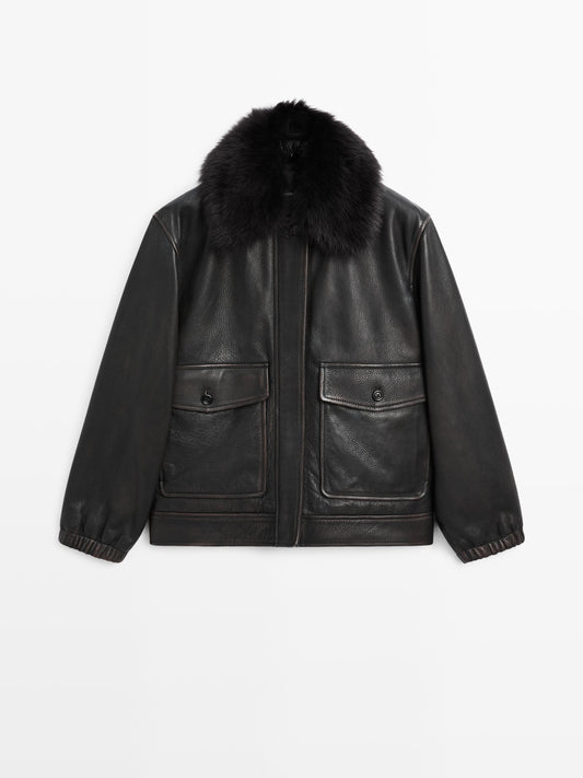 Nappa leather jacket with lambskin collar