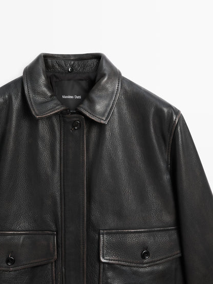 Nappa leather jacket with lambskin collar