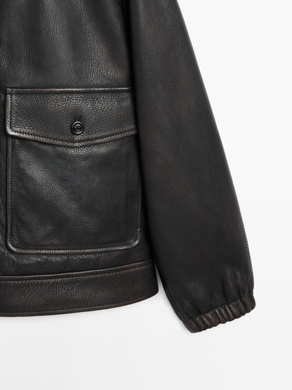 Nappa leather jacket with lambskin collar