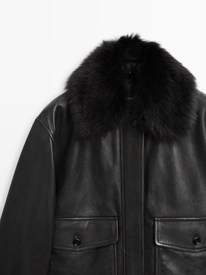 Nappa leather jacket with lambskin collar
