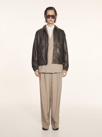 Nappa leather jacket with lambskin collar