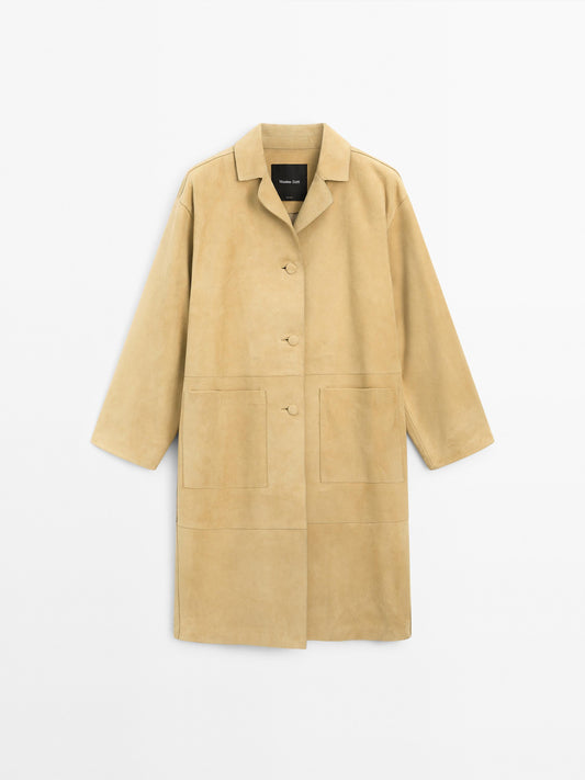 Long suede leather coat