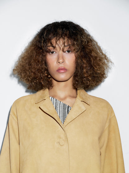 Long suede leather coat