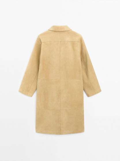 Long suede leather coat
