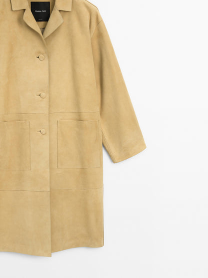 Long suede leather coat