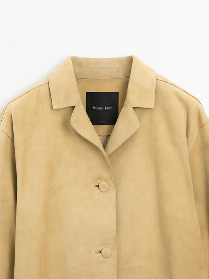 Long suede leather coat