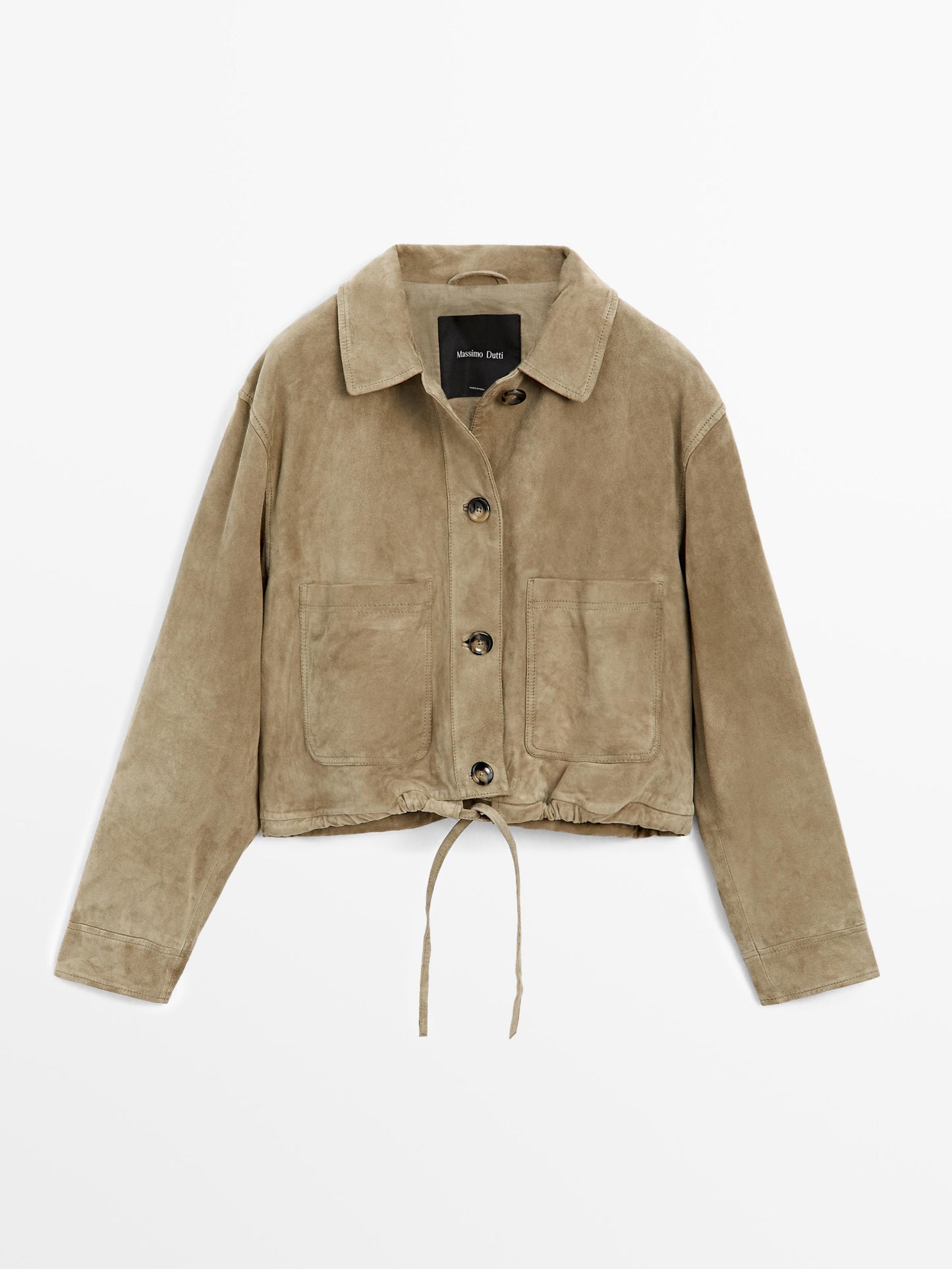 Suede leather overshirt with drawstrings