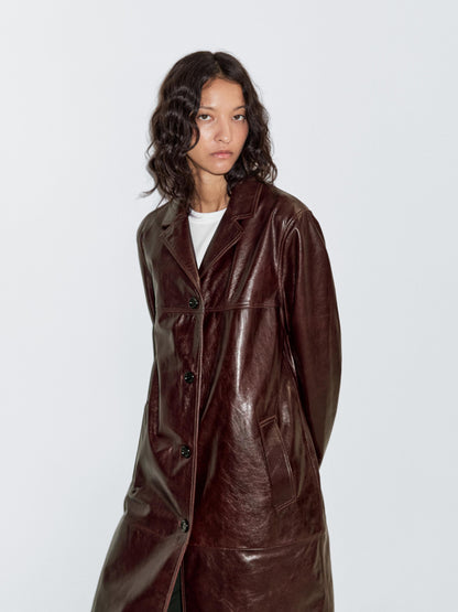 Long nappa leather coat