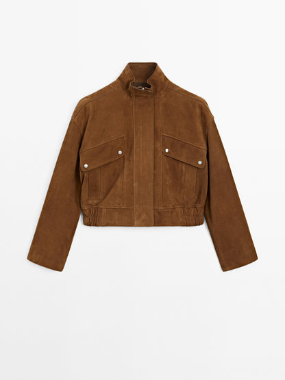 Nubuck suede leather bomber jacket