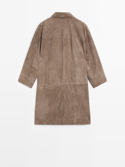 Suede leather trench coat