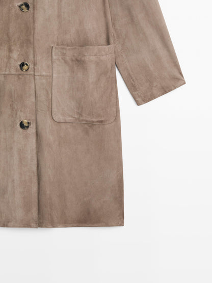 Suede leather trench coat