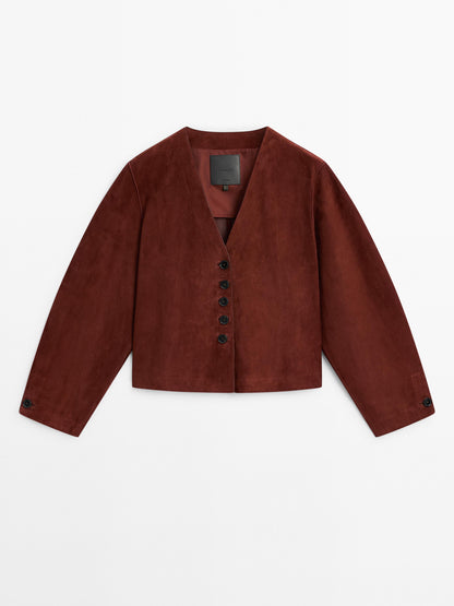 Short suede leather jacket ·