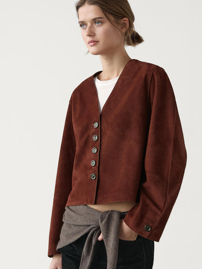 Short suede leather jacket ·