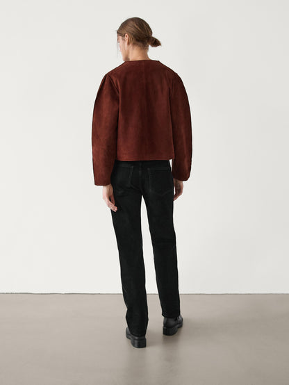 Short suede leather jacket ·