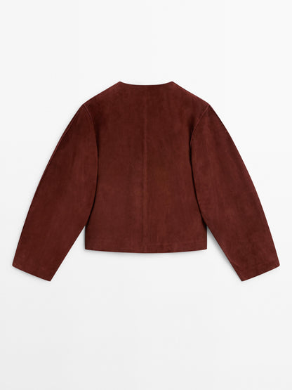 Short suede leather jacket ·