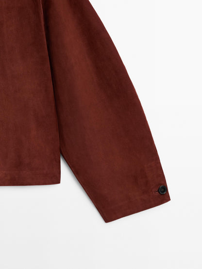 Short suede leather jacket ·