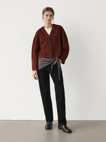 Short suede leather jacket ·