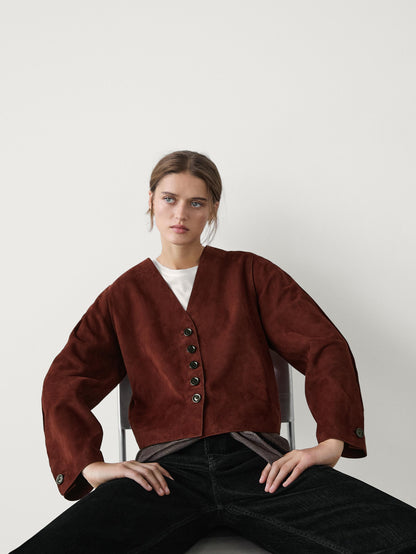 Short suede leather jacket ·