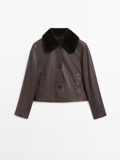 Nappa leather jacket with lambskin collar